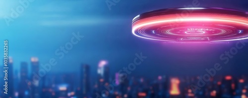 Wallpaper Mural Quantum timeline, floating display, futuristic cityscape, neon glow Torontodigital.ca