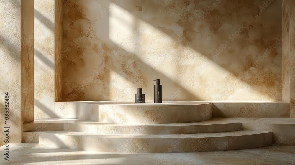 stone podium showcasing a product with a sleek elegant background designed for cosmetic branding offering a luxurious and sophisticated ambiance perfect for identity and packaging inspiration