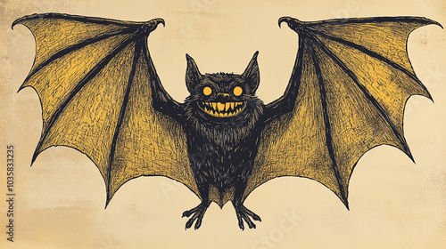 Scary Bat Illustration with Wings Spread  Halloween Design  Gothic Art photo