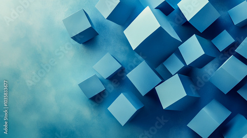 Abstract Blue Cubes on Textured Background Modern Geometric Design