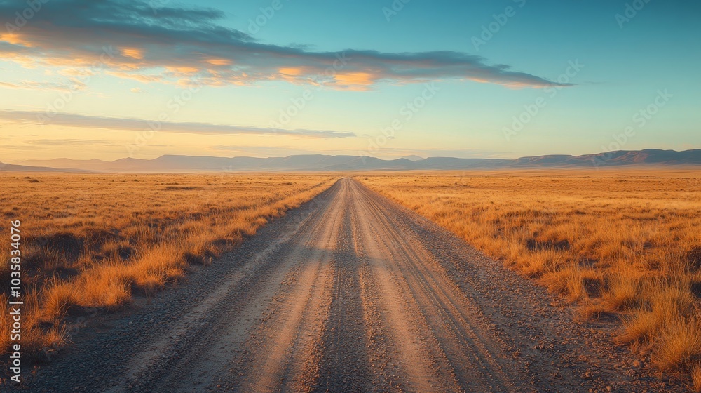 A Serene Path Through the Golden Wilderness Under a Tranquil Sky at Dusk and Dawn A Serene Path Through the Golden Wilderness Under a Tranquil Sky at Dusk and Dawn