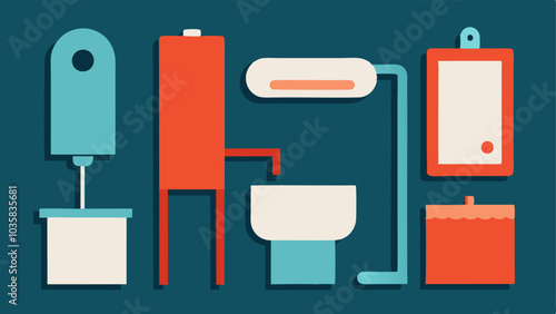 Wallmounted Accessories A depiction of accessible restroom supplies like paper holders and soap dispensers designed for easy reach from a seated position.