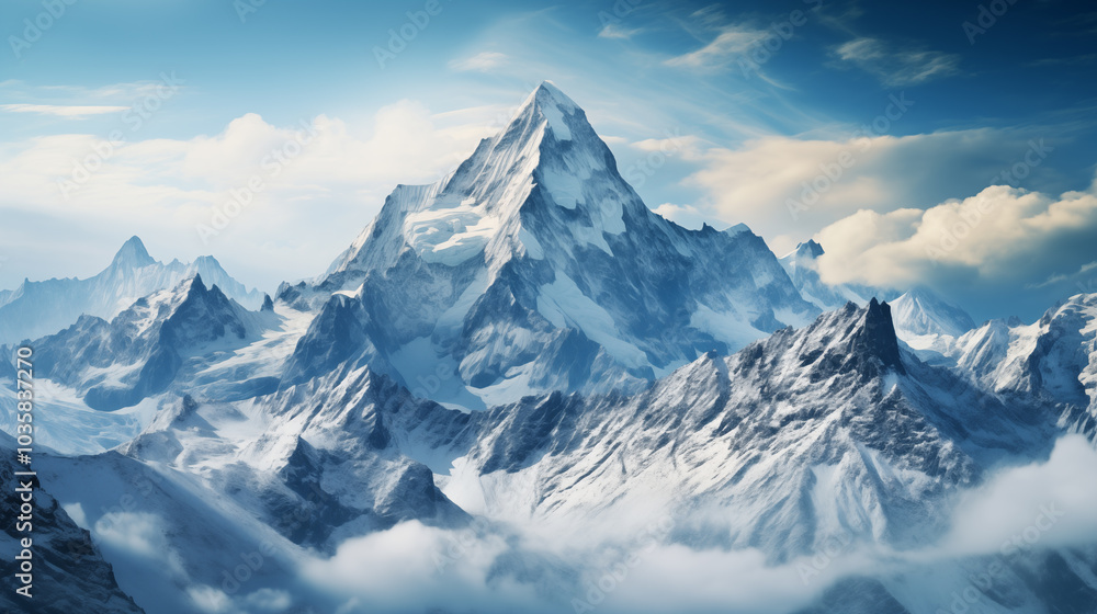 Landscape of mountain peaks summits with snow capped with cloudy Landscape of mountain peaks summits with snow capped with cloudy