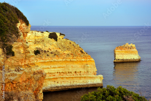 coast near praia da marinha algarve portugal photo