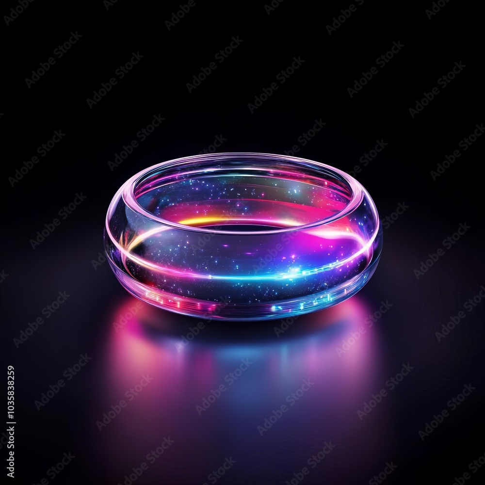 Time-travel ring, floating display, ethereal colors, cosmic background Time-travel ring, floating display, ethereal colors, cosmic background