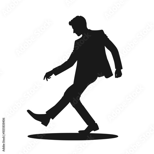 Silhouette of a man balancing in stylish pose on white background