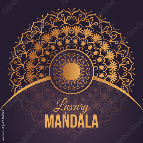 Luxury ornamental Mandala design round luxury design golden brush text wallpaper concept