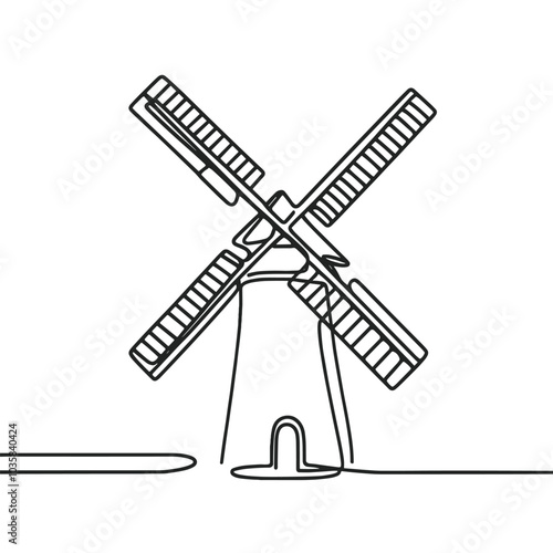 Minimalist windmill illustration in continuous line art style