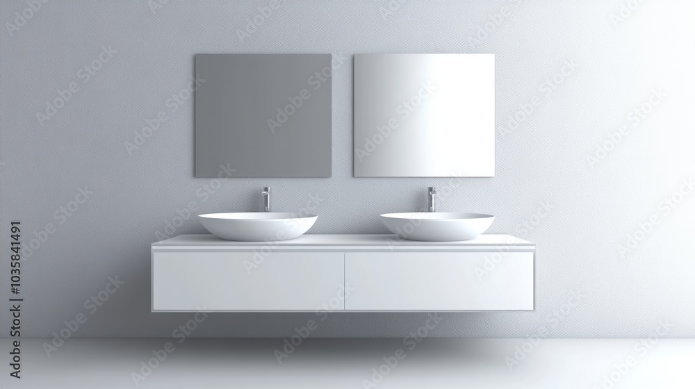 Fototapeta premium Smart mirror bathroom cabinet with anti-fog features, showcased against a minimalistic solid background