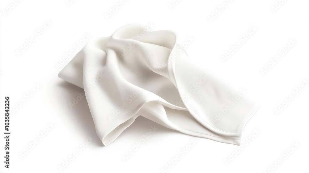 A white cloth napkin, folded and crumpled, isolated on a white background. A white cloth napkin, folded and crumpled, isolated on a white background.
