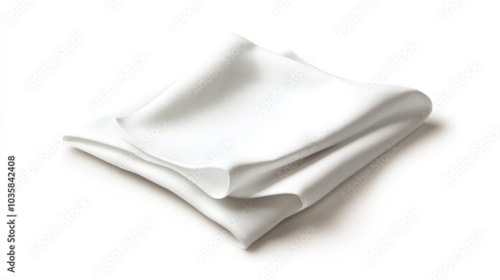 A single folded white cloth napkin isolated on a white background. A single folded white cloth napkin isolated on a white background.