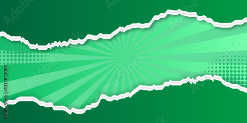 Ripped green paper on white background, space for copy.