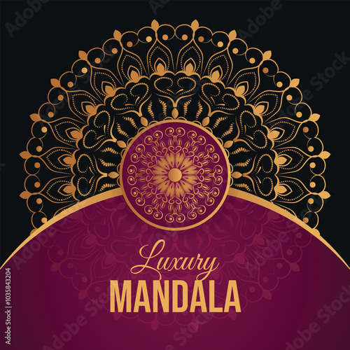 Luxury ornamental Mandala design round luxury design golden brush text wallpaper concept