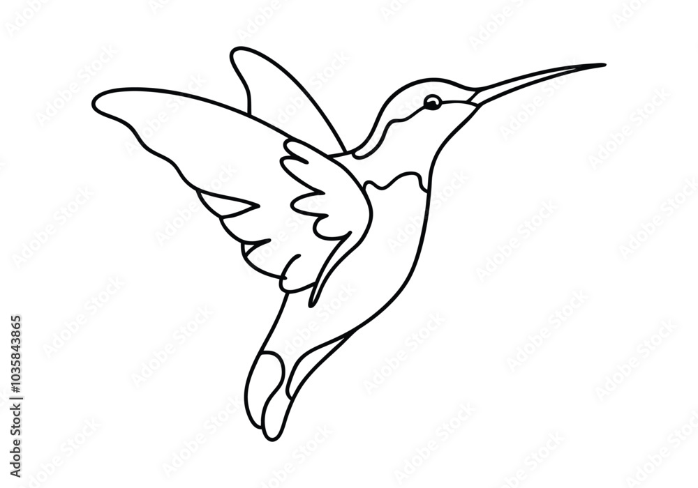 Obraz premium One Line Art of a Hummingbird in Flight – Minimalist Nature Vector
