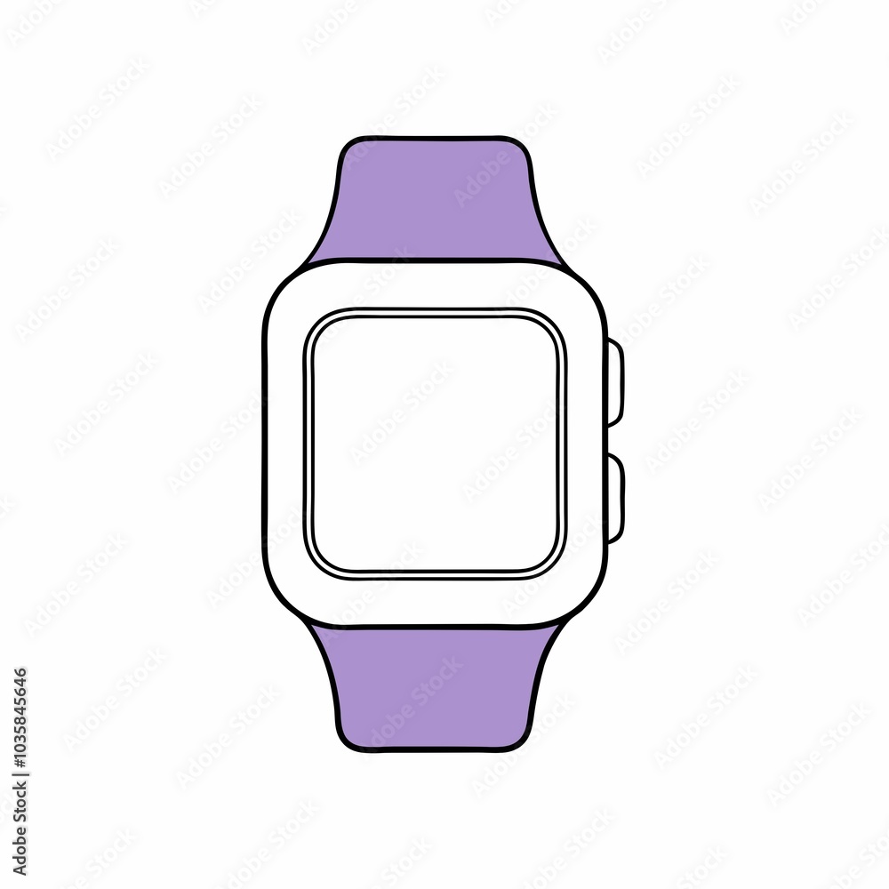 Minimalist purple smartwatch illustration on white background Minimalist purple smartwatch illustration on white background