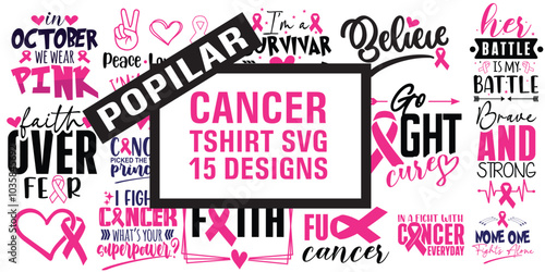 breast Cancer SVG Bundle, Pink Awareness ribbon Svg,Cancer Awareness svg, Fight Cancer Svg, Cancer Quote Svg,tackle cancer svg