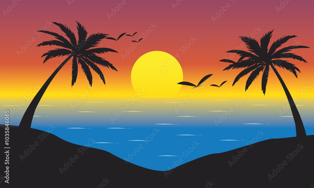 summer background with beach and silhouette of coconut trees in the afternoon summer background with beach and silhouette of coconut trees in the afternoon
