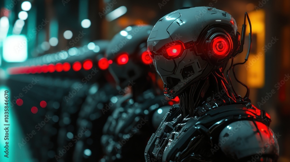 Futuristic Robotic Soldiers in a Sci-Fi Scene Futuristic Robotic Soldiers in a Sci-Fi Scene