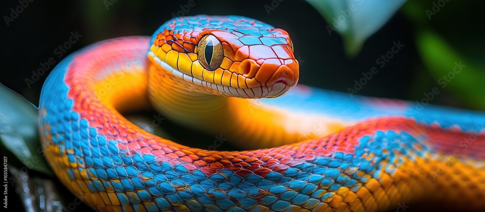 Fototapeta premium Vibrant Blue, Orange and Red Snake