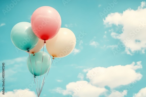 Colorful Balloons Floating in a Clear Blue Sky