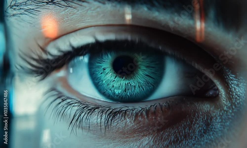 human eyes, different screens are reflected in the eyes, the screens flash and change images