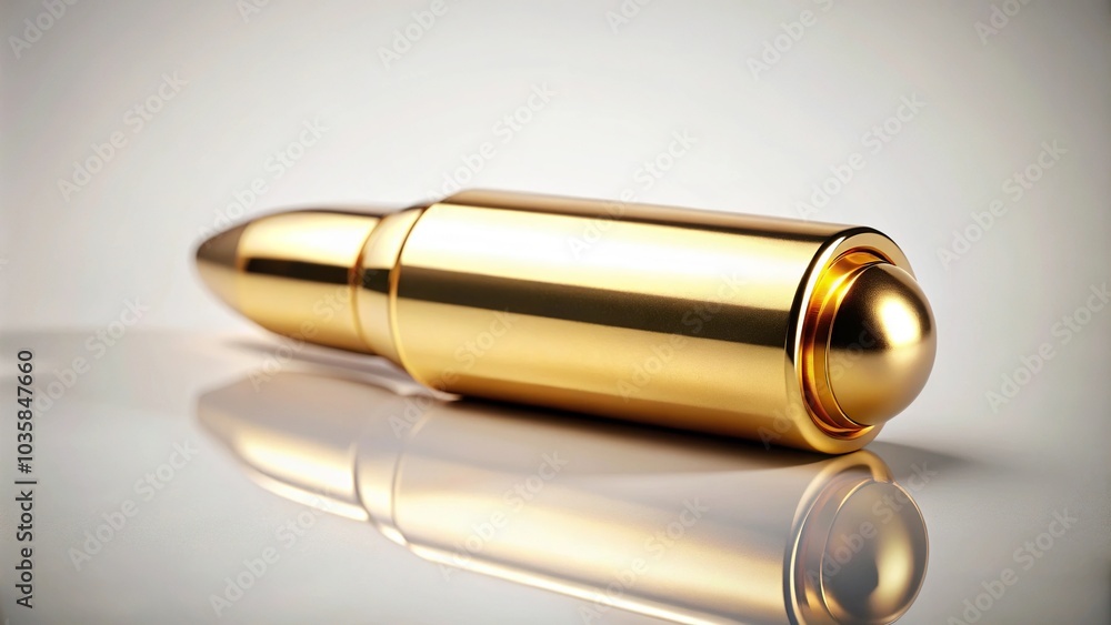 Luxurious gold bullet against pristine white backdrop glowing in the light Luxurious gold bullet against pristine white backdrop glowing in the light