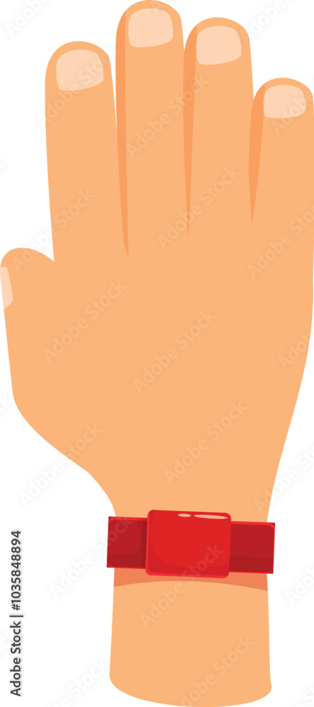 Cartoon illustration of a hand wearing a red wristband showing five fingers Cartoon illustration of a hand wearing a red wristband showing five fingers