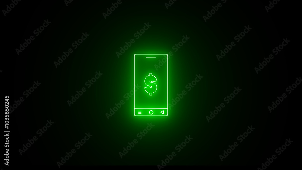 Glowing neon line smartphone with dollar sign. Mobile banking line glowing sign. Glowing neon line smartphone with dollar sign. Mobile banking line glowing sign.