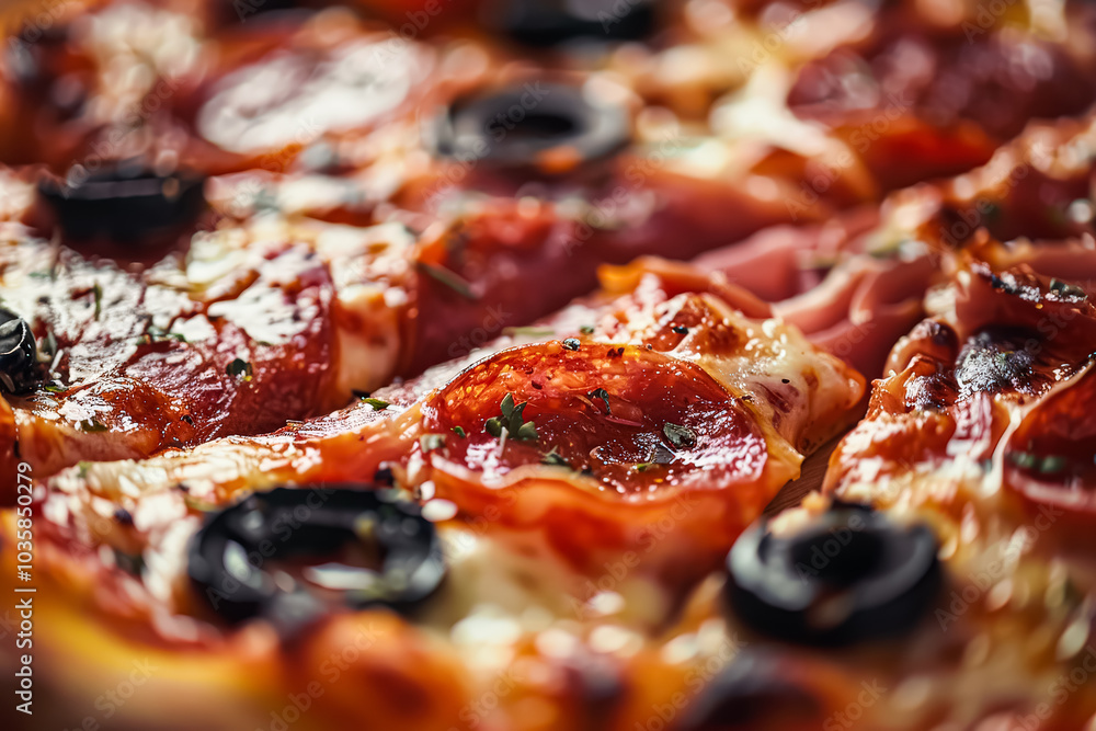 Close up of a pepperoni pizza with mushrooms on top. Close up of a pepperoni pizza with mushrooms on top.