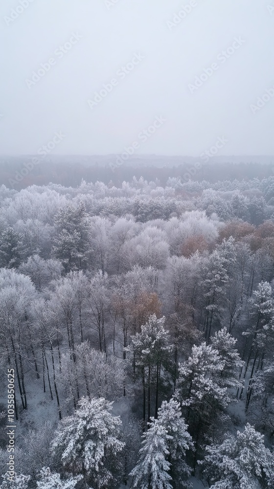 Aerial View of a Snow Covered Forest in Winter Aerial View of a Snow Covered Forest in Winter
