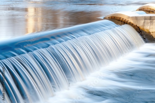 Close-up of flowing water over a concrete weir in a river