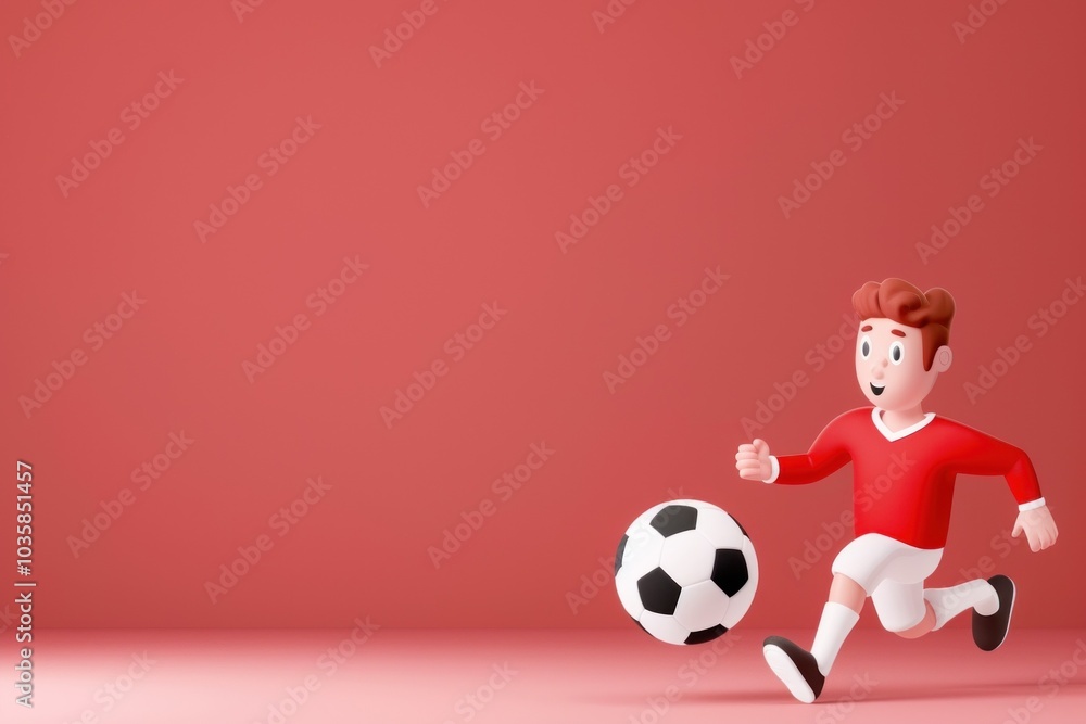 3d cartoon character playing soccer with red outfit on minimalist background 3d cartoon character playing soccer with red outfit on minimalist background
