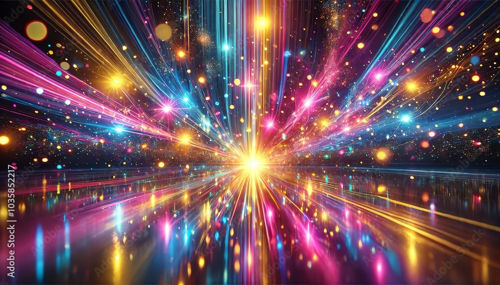 Fototapeta premium An abstract, vibrant image of glowing, multicolored light rays and reflections