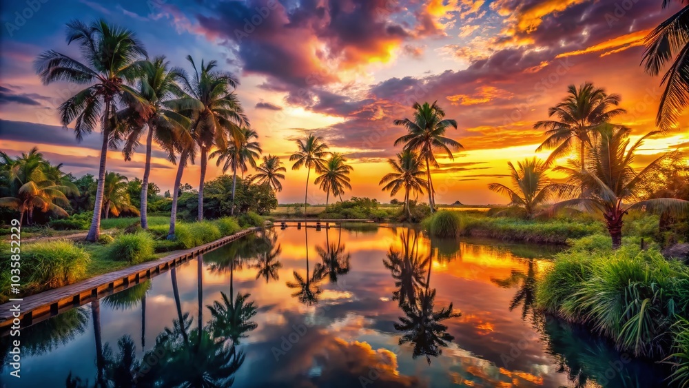 Tropical Sunset Landscape: Urban Exploration and Nature's Beauty at Dusk Tropical Sunset Landscape: Urban Exploration and Nature's Beauty at Dusk