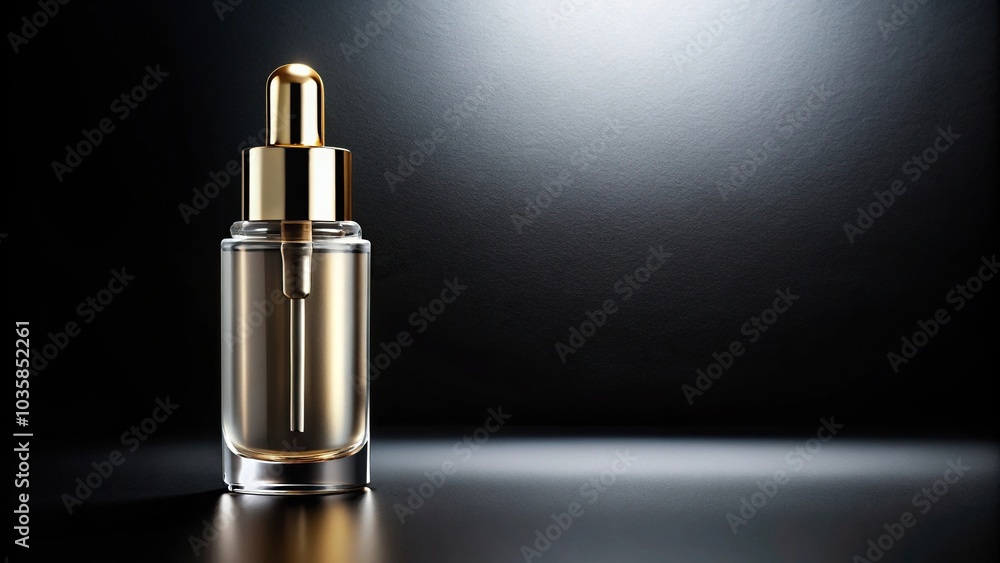 Luxury serum cosmetic bottle on black background High Angle Luxury serum cosmetic bottle on black background High Angle