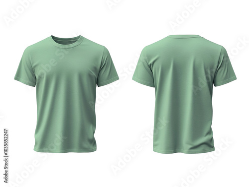 Light green plain t-shirt mockup front and back view isolated on transparent background