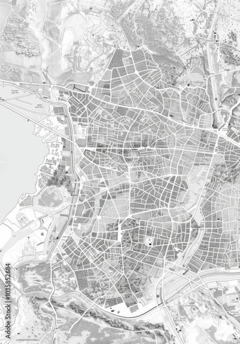 Black and white map of the city
