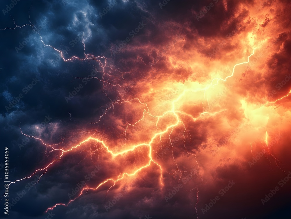 Dramatic Lightning Strikes in Dark Stormy Sky Dramatic Lightning Strikes in Dark Stormy Sky