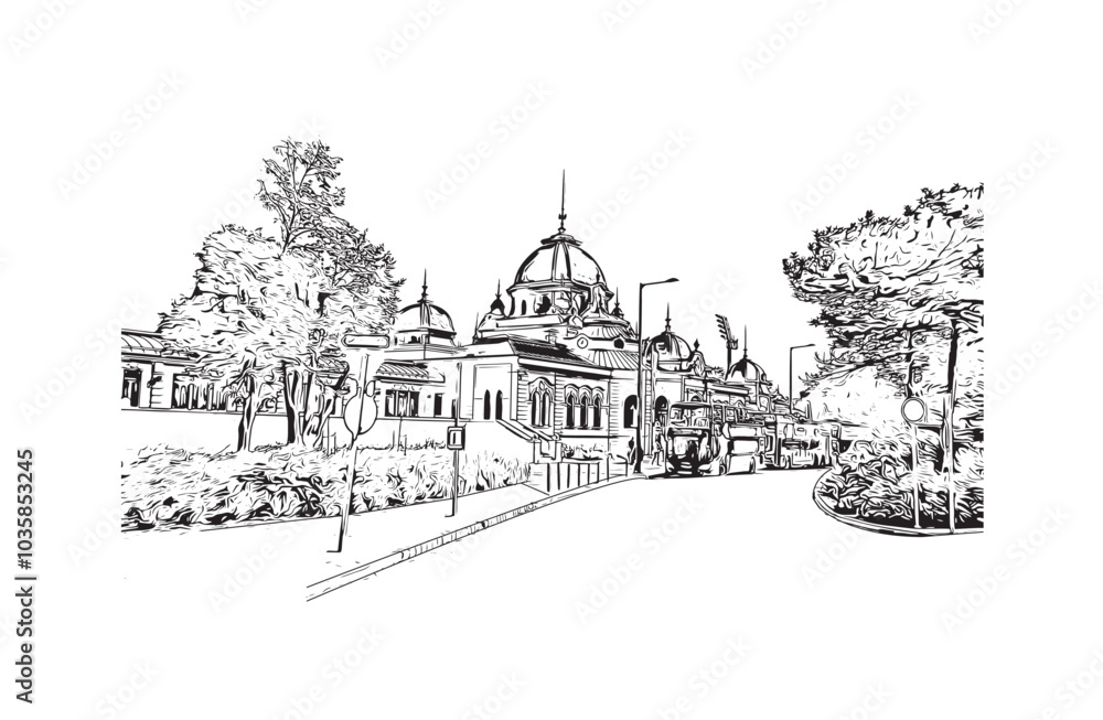 Building view with landmark of Budapest Hungary. Hand drawn sketch illustration in vector. Building view with landmark of Budapest Hungary. Hand drawn sketch illustration in vector.