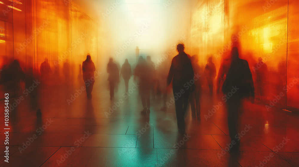 Abstract blurred of people walk at the station, Generative AI Abstract blurred of people walk at the station, Generative AI
