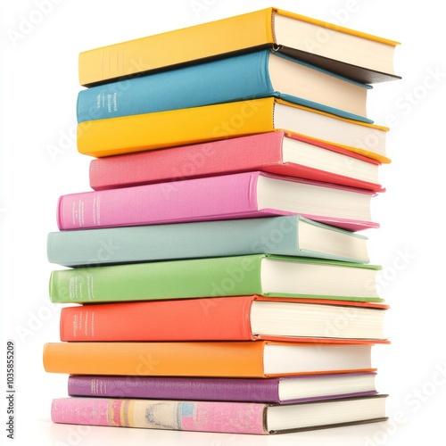 A colorful stack of books arranged neatly for educational or leisure reading.