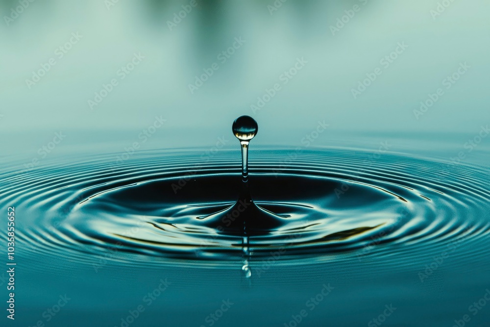 A Single Water Drop Creating Ripples in Still Water A Single Water Drop Creating Ripples in Still Water