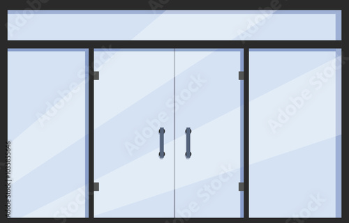 Illustration of a modern glass double door entrance of a shop or office building, closed