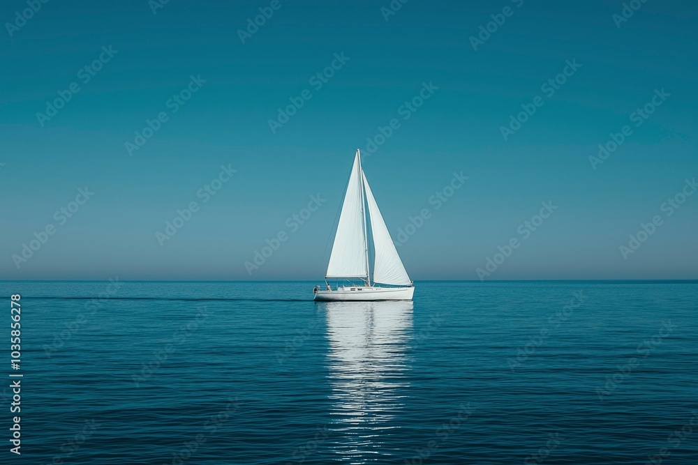 Fototapeta premium White Sailboat on a Calm Blue Sea
