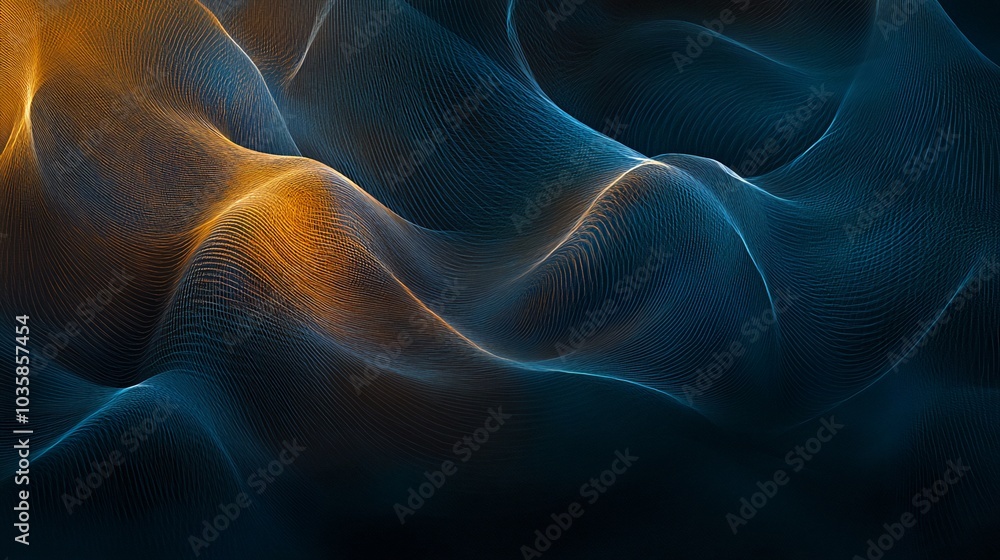Abstract wavy lines with gold and blue colors on a dark background. Abstract wavy lines with gold and blue colors on a dark background.