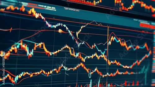 A computer screen that displays various graphs and data analysis. A businessman analyst scrutinizes digital financial data graphs, employing advanced technology to make insightful investment decisions
