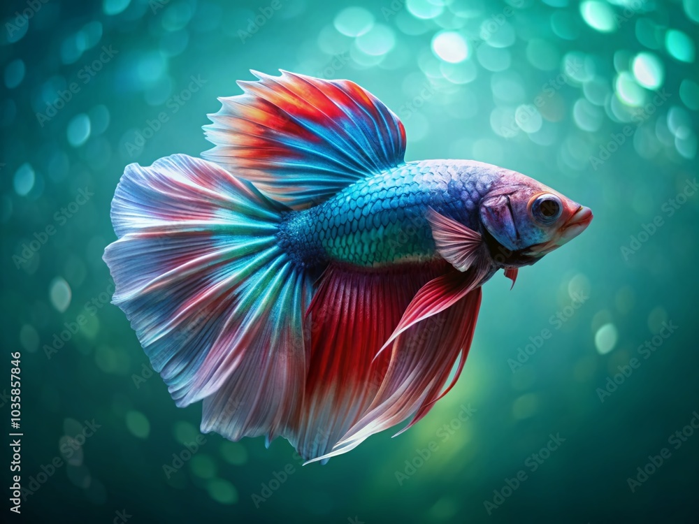 Vibrant Betta Fish Swimming in Teal Water with Copy Space for Design and Artwork Vibrant Betta Fish Swimming in Teal Water with Copy Space for Design and Artwork