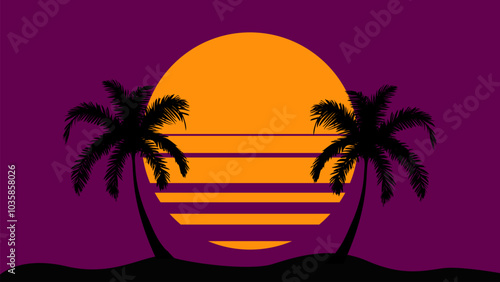 Palm Tree Silhouette in Summer with Sun, Summer Background