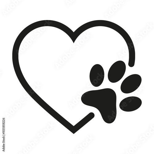 Sticker, symbole ou logo d'une patte d'animal dans un coeur - Communication - Amour des animaux - Patte de chien ou de chat - Animal domestique - Animal de compagnie - Vecteur éditable - Illustration 