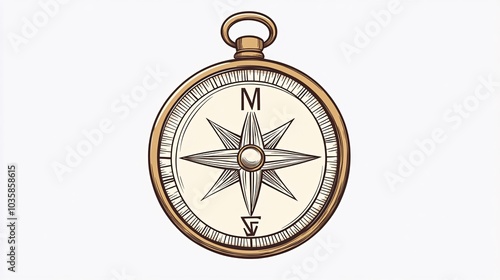 An illustration of a classic compass with a golden frame and a white background.